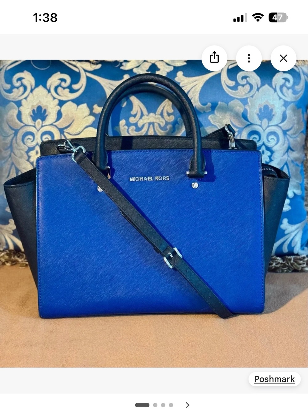 Michael Kors Selma Large Leather Purse Block Blue Black